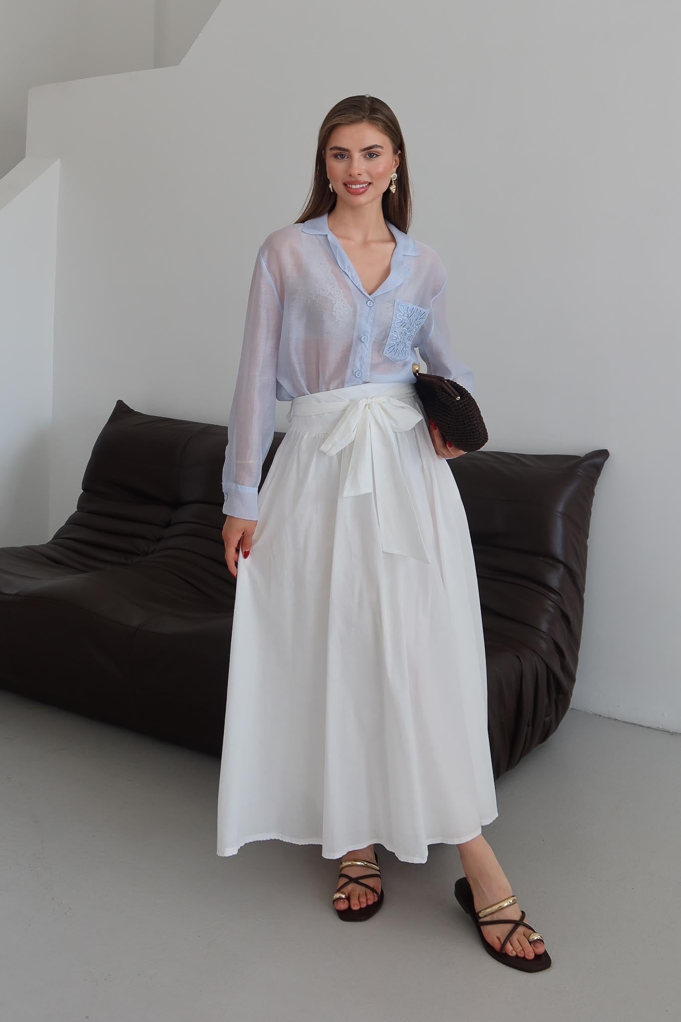 Tied Linen Skirt Beige