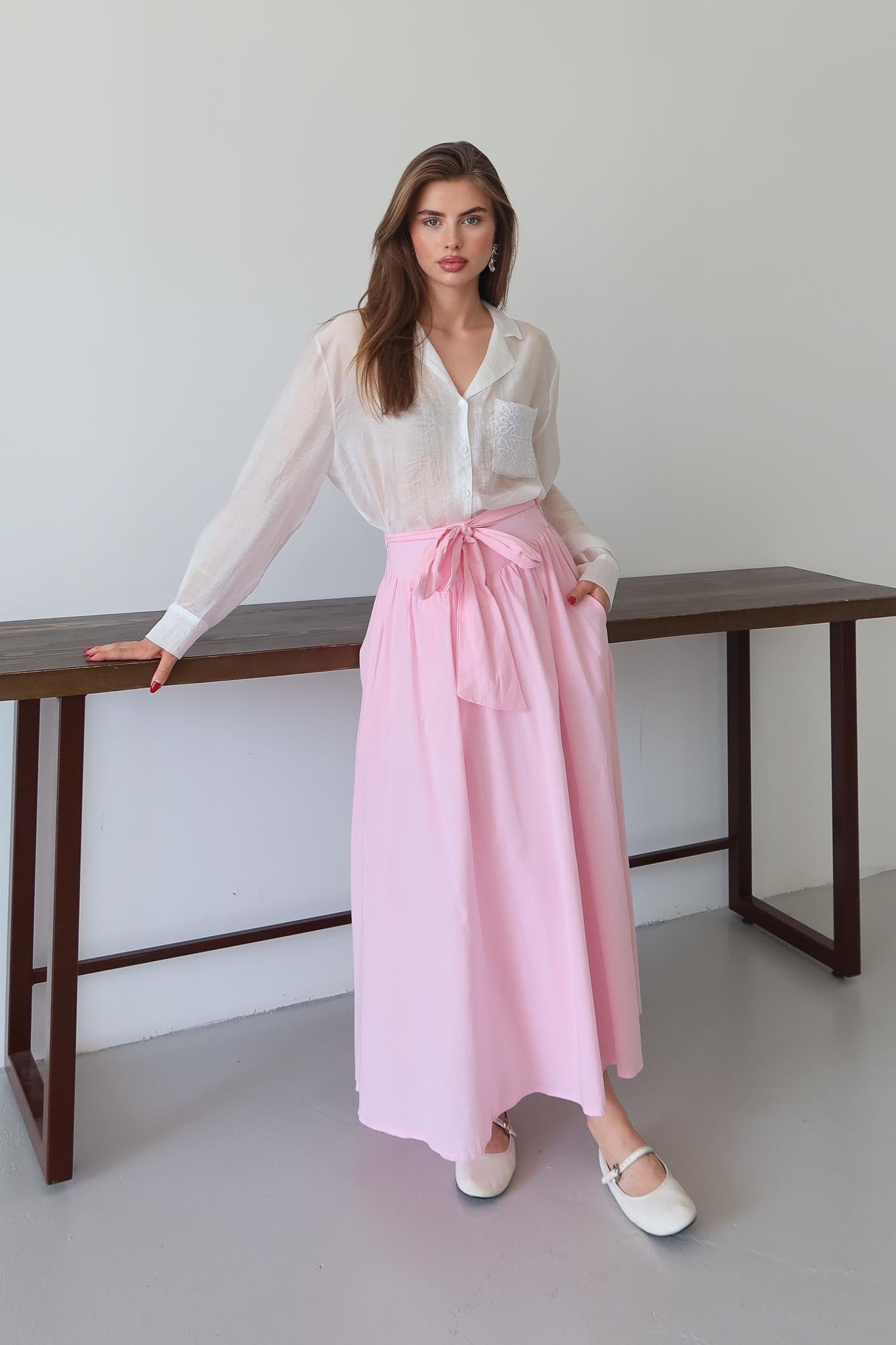 Tied Linen Skirt Beige