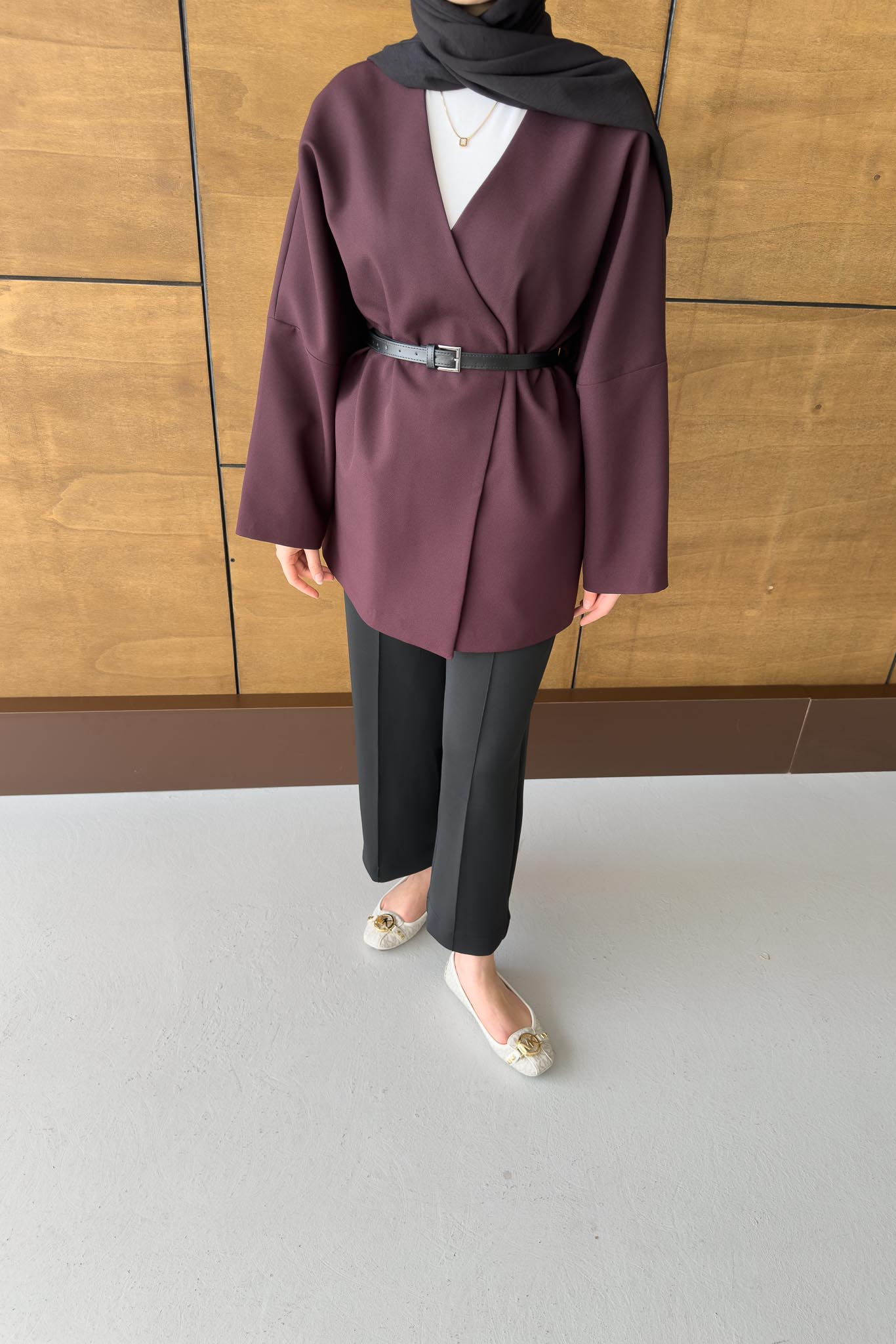 Oxford Kemerli Ceket Bordo