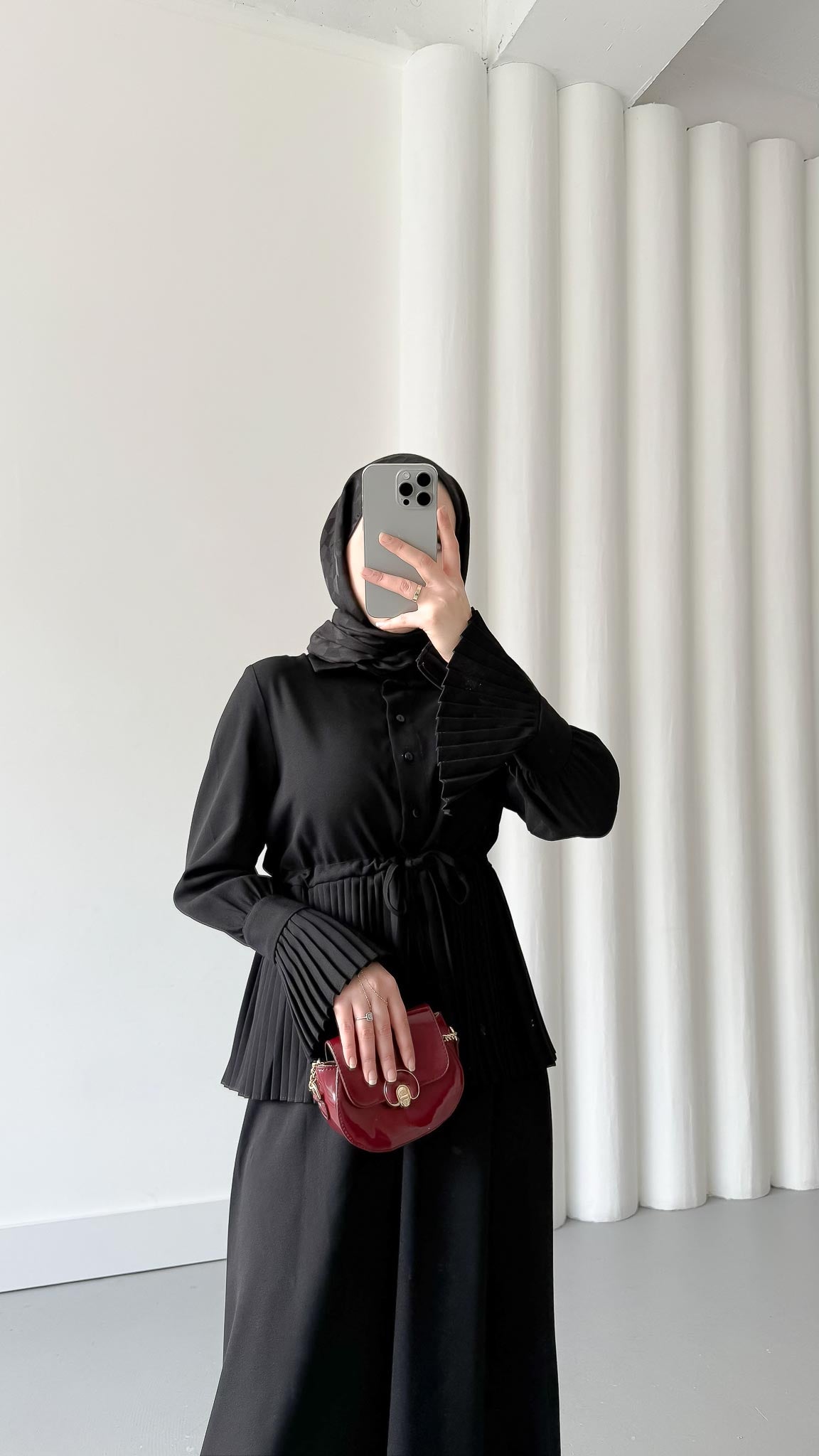 Pile Detaylı Etek Takım Siyah