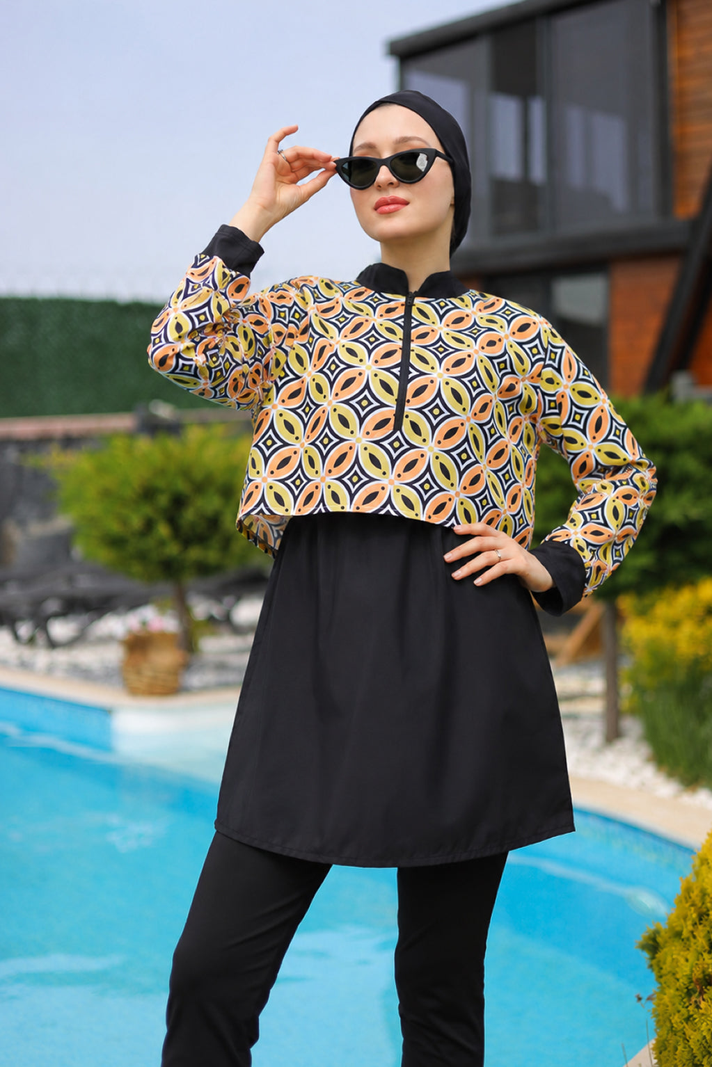 Ruffle Collar Modest Swimsuit
