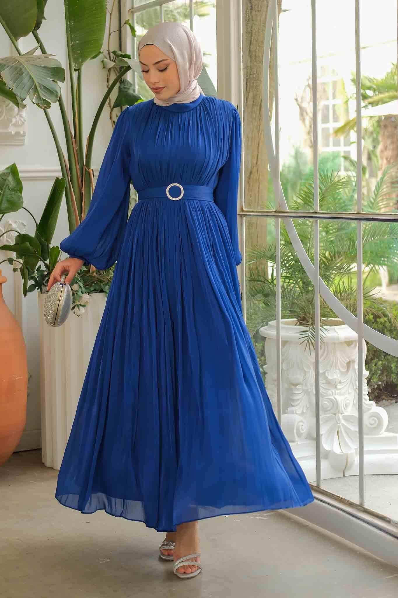 Gold Deren Abiye Elbise Saks