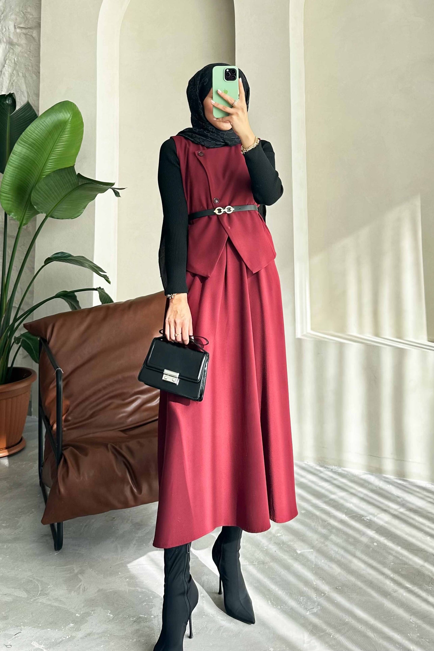 İsabel Etekli Takım Bordo