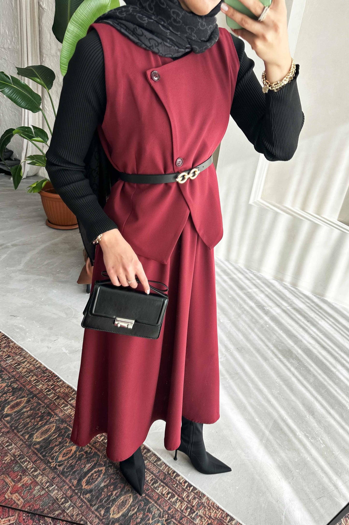 İsabel Etekli Takım Bordo