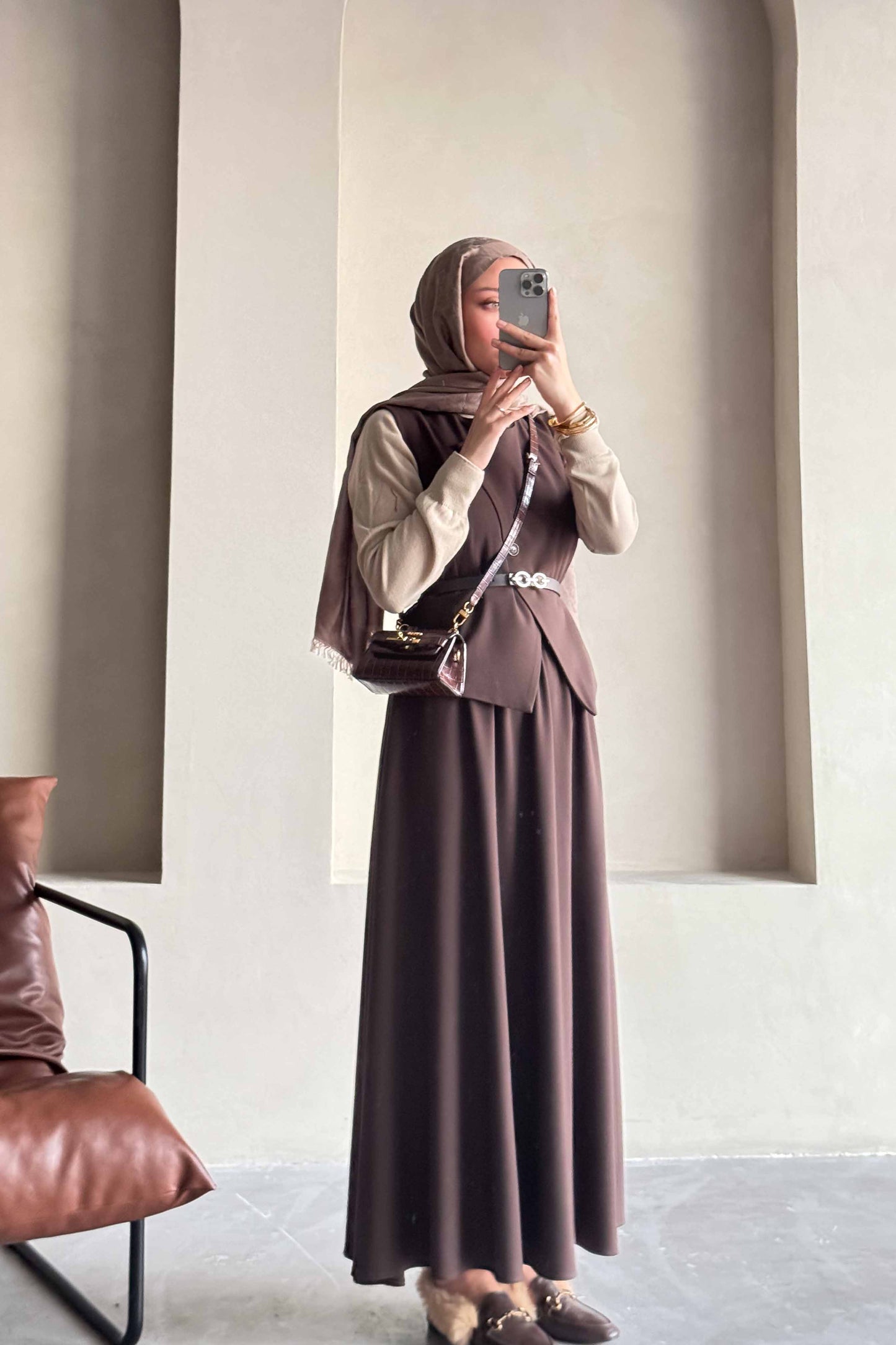 İsabel Etekli Takım Kahverengi