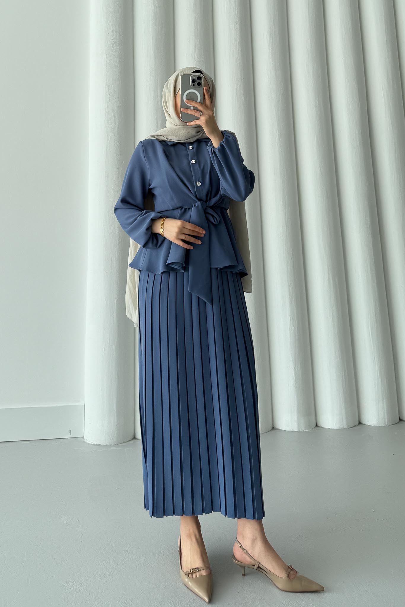 Ajda Pleated Skirt Set Petrol