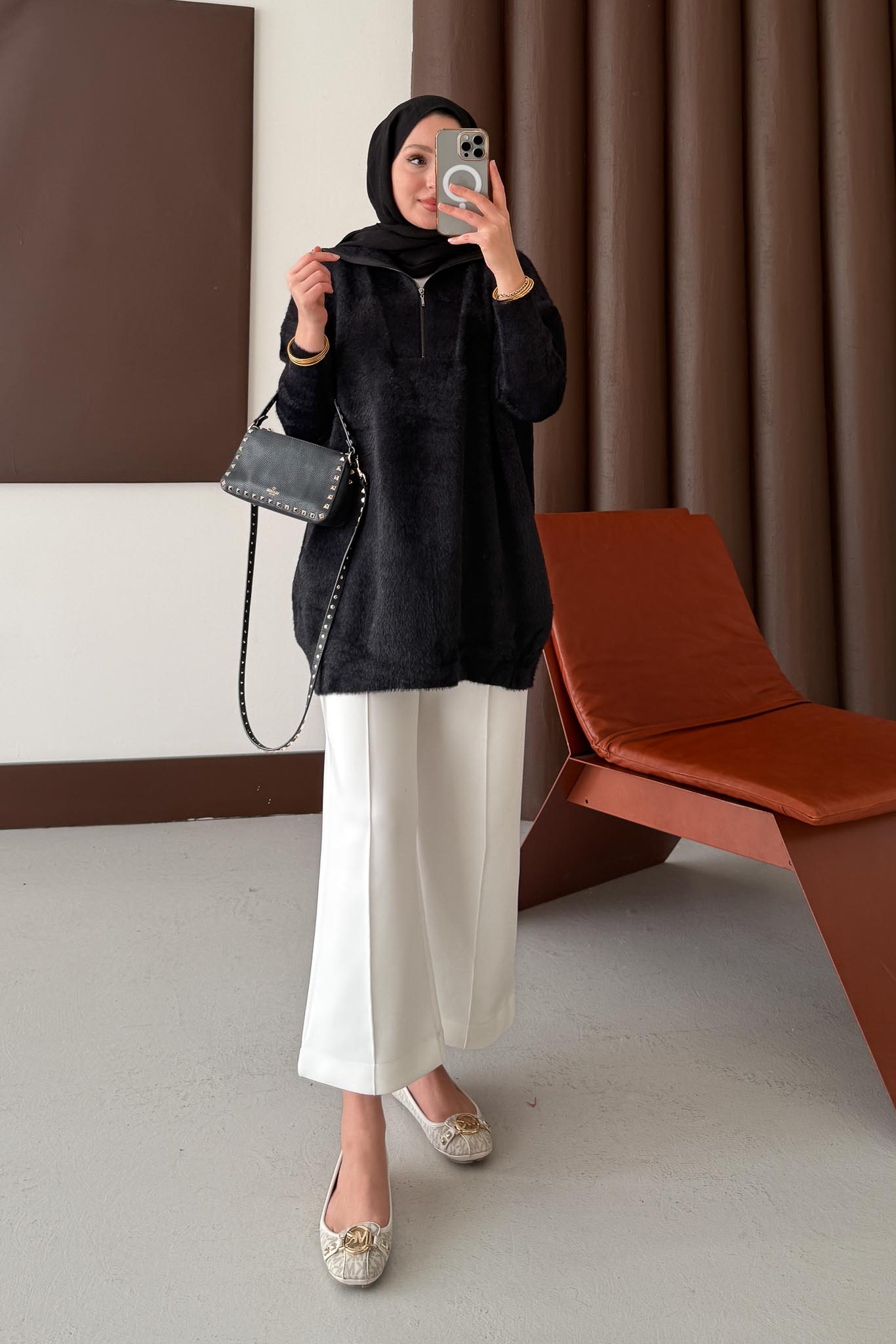 Fermuarlı Angora Kazak Siyah