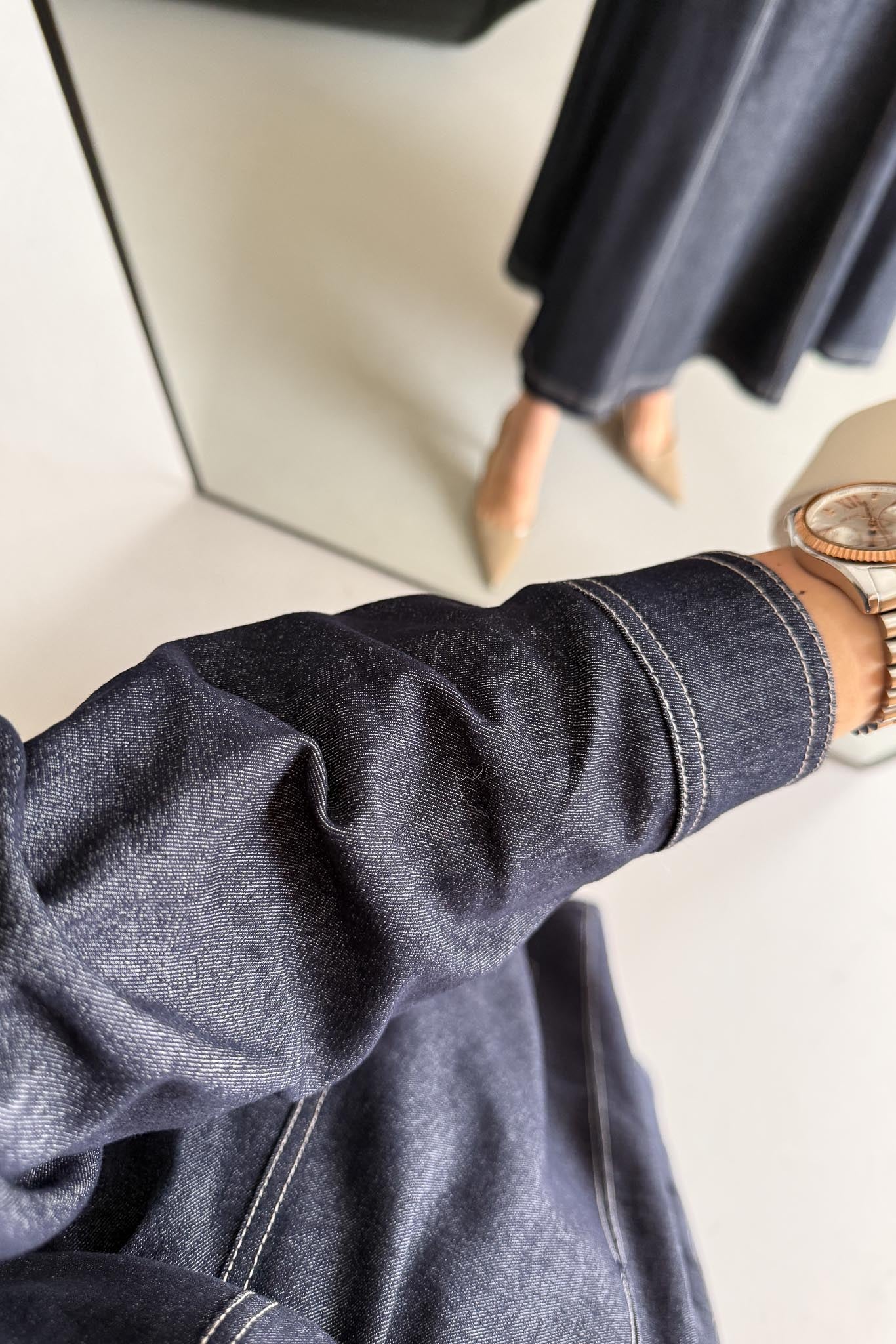 Yakalı Kot Elbise Kot Mavi