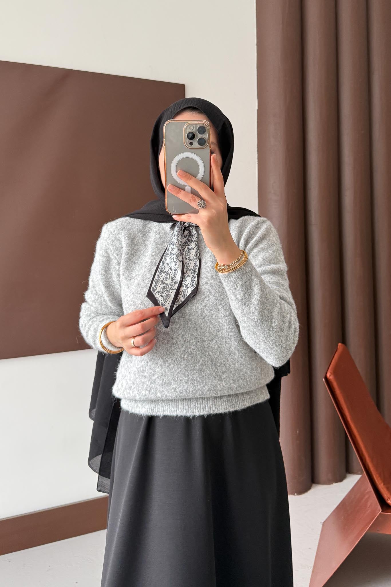 Espana Şallı Triko Tunik Gri