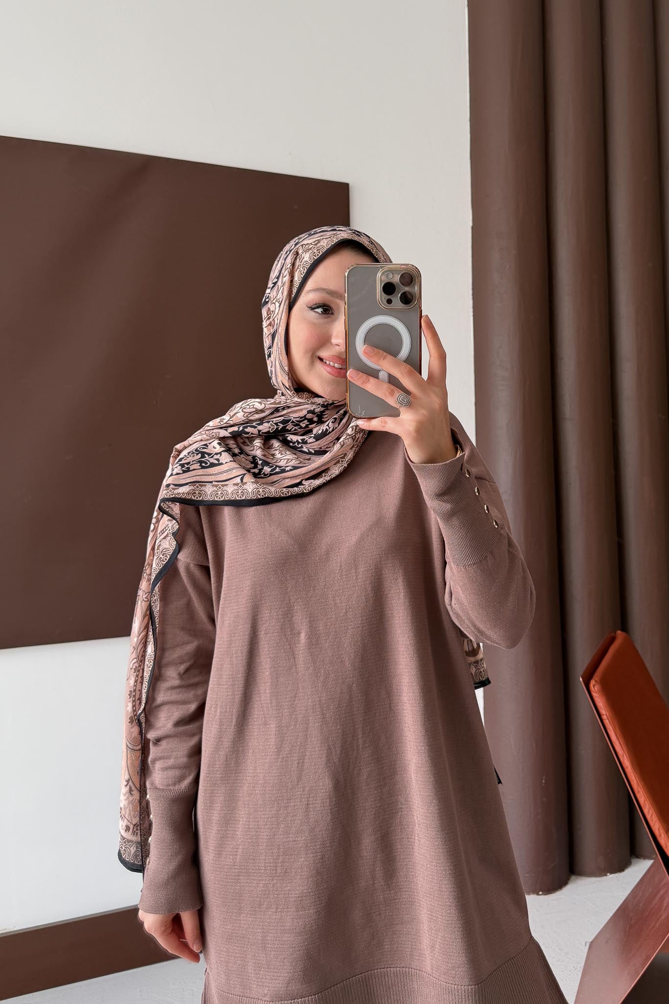 Lens Merserize Tunik Kahverengi