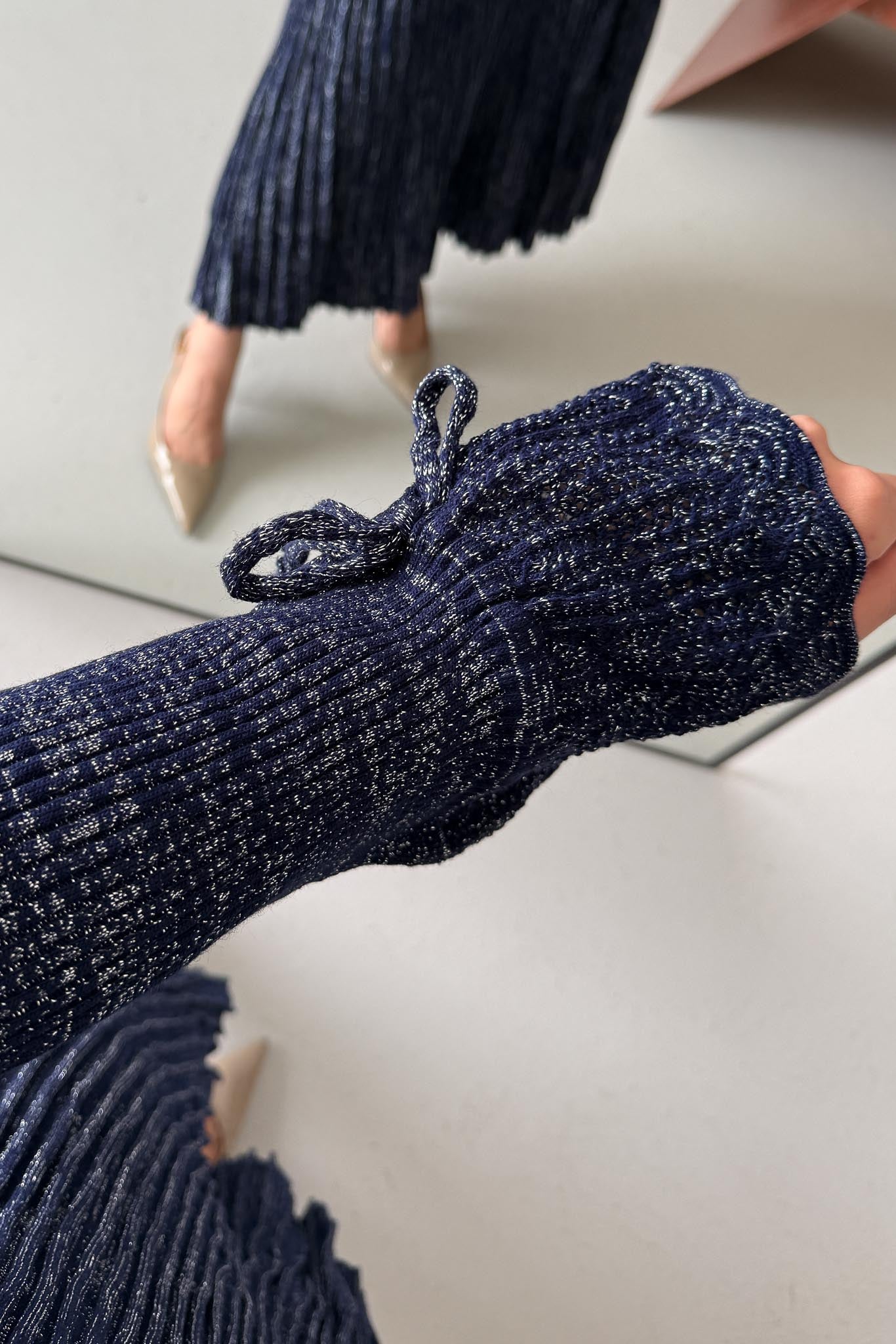 Parıltı Simli Etek Takım Lacivert