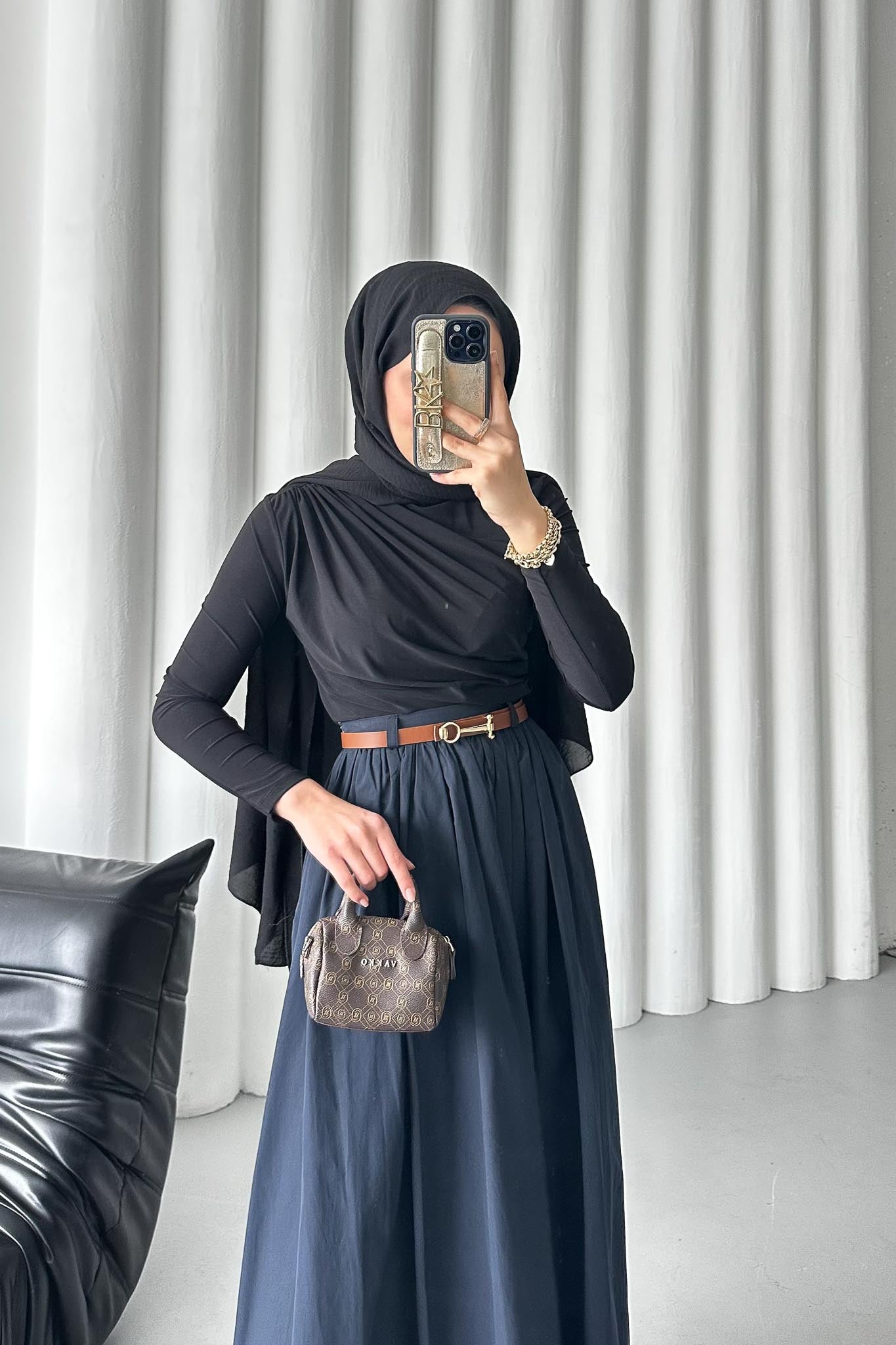 Kemerli Etek Lacivert