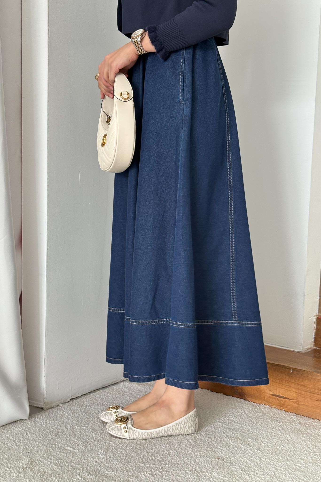 Düğmeli Kot Etek Lacivert