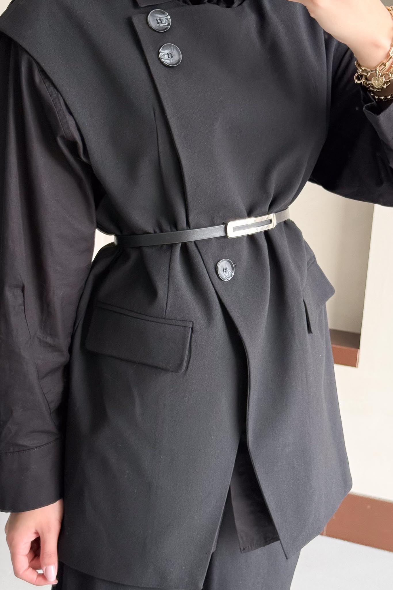 Karen Çift Düğmeli Takım Siyah