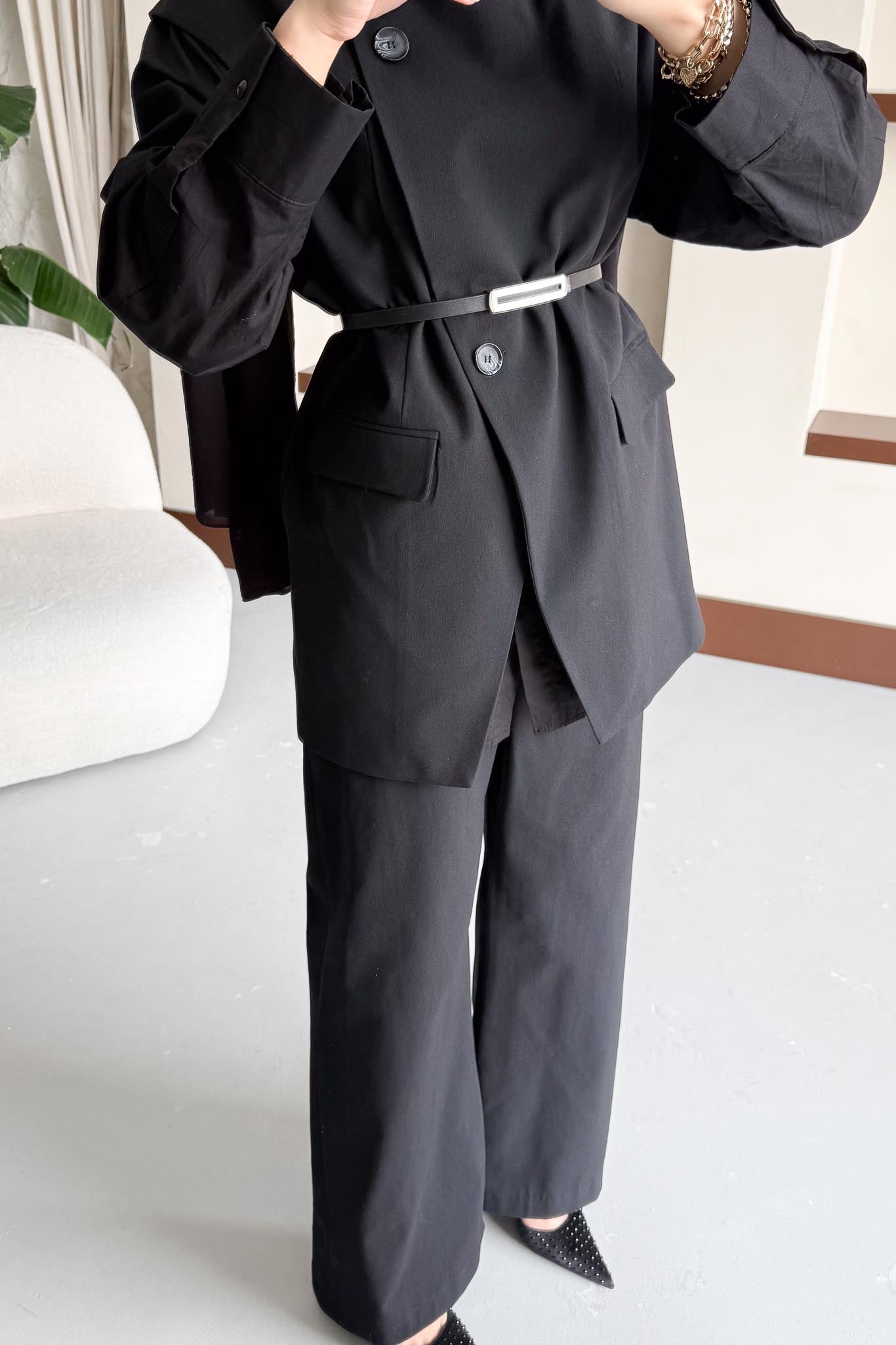 Karen Çift Düğmeli Takım Siyah