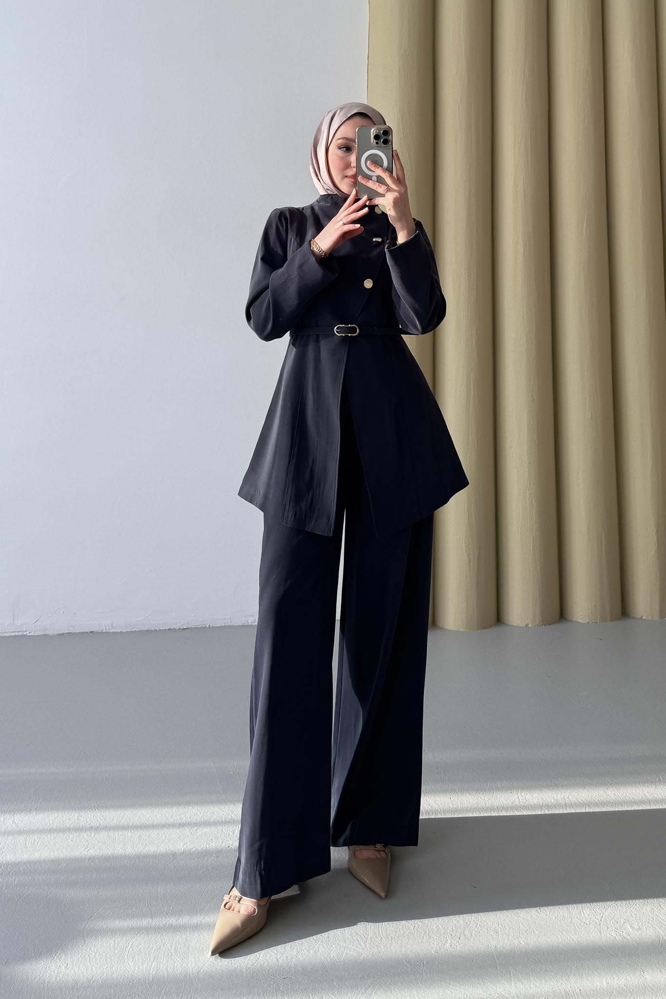 Madam Gold Düğmeli Takım Lacivert