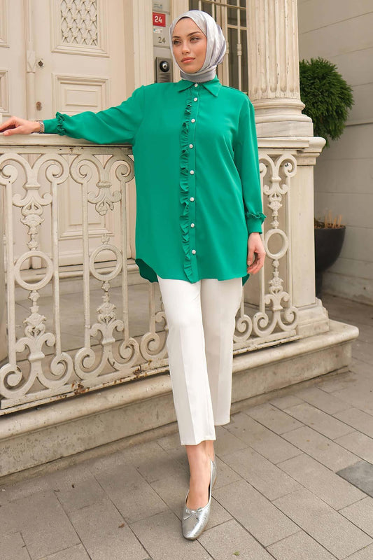 Marie Fırfırlı Gömlek Yeşil