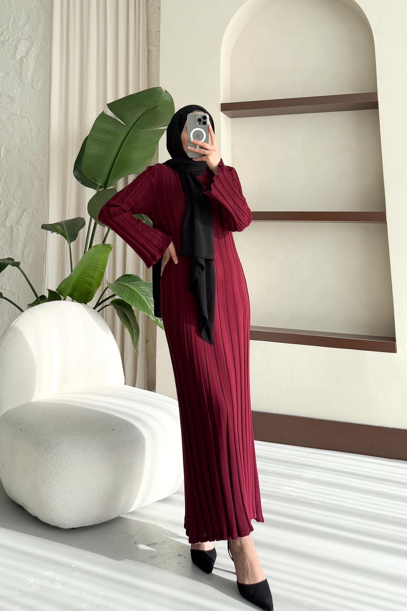 Fortune Pilise Elbise Bordo