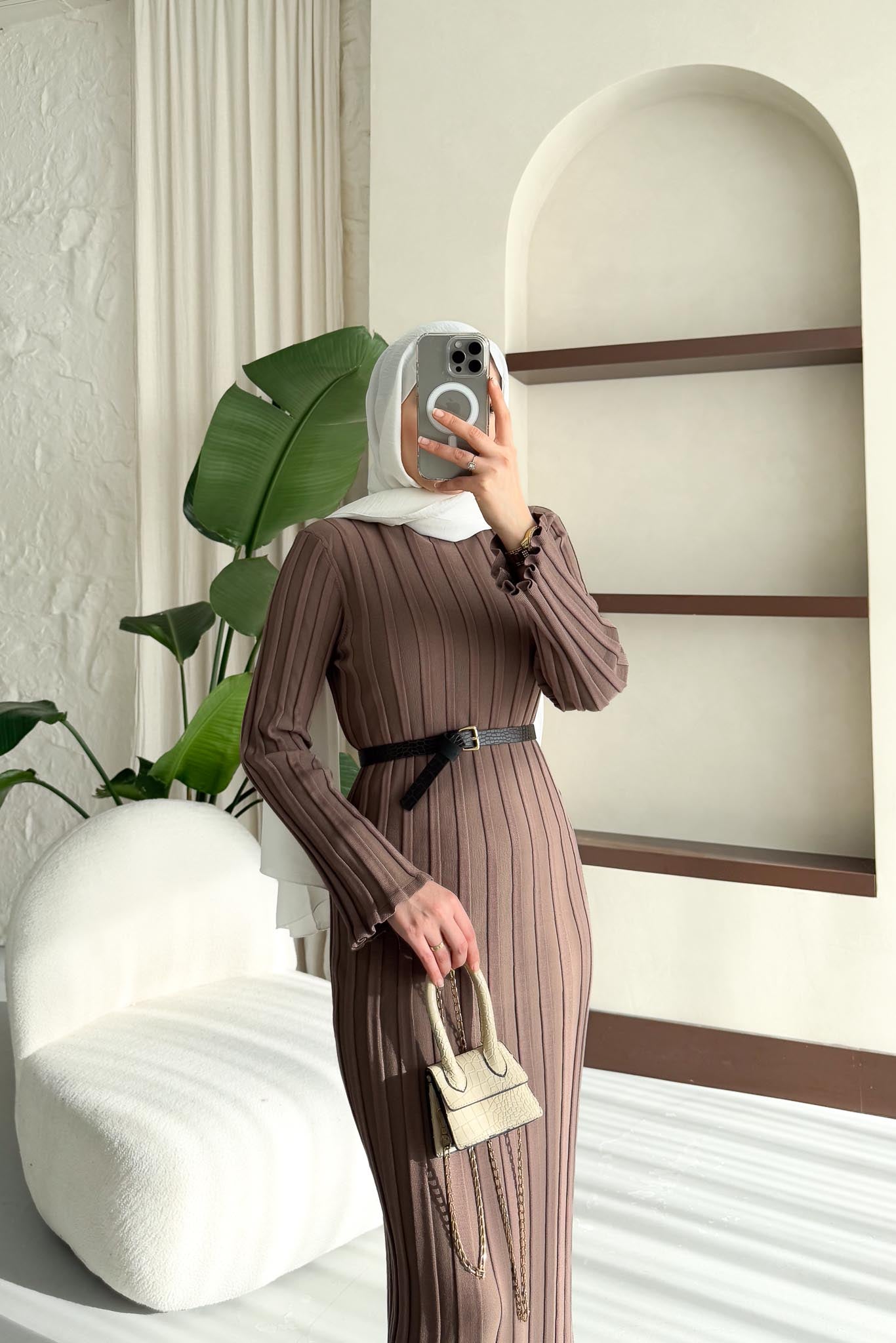 Fortune Pilise Elbise Kahverengi