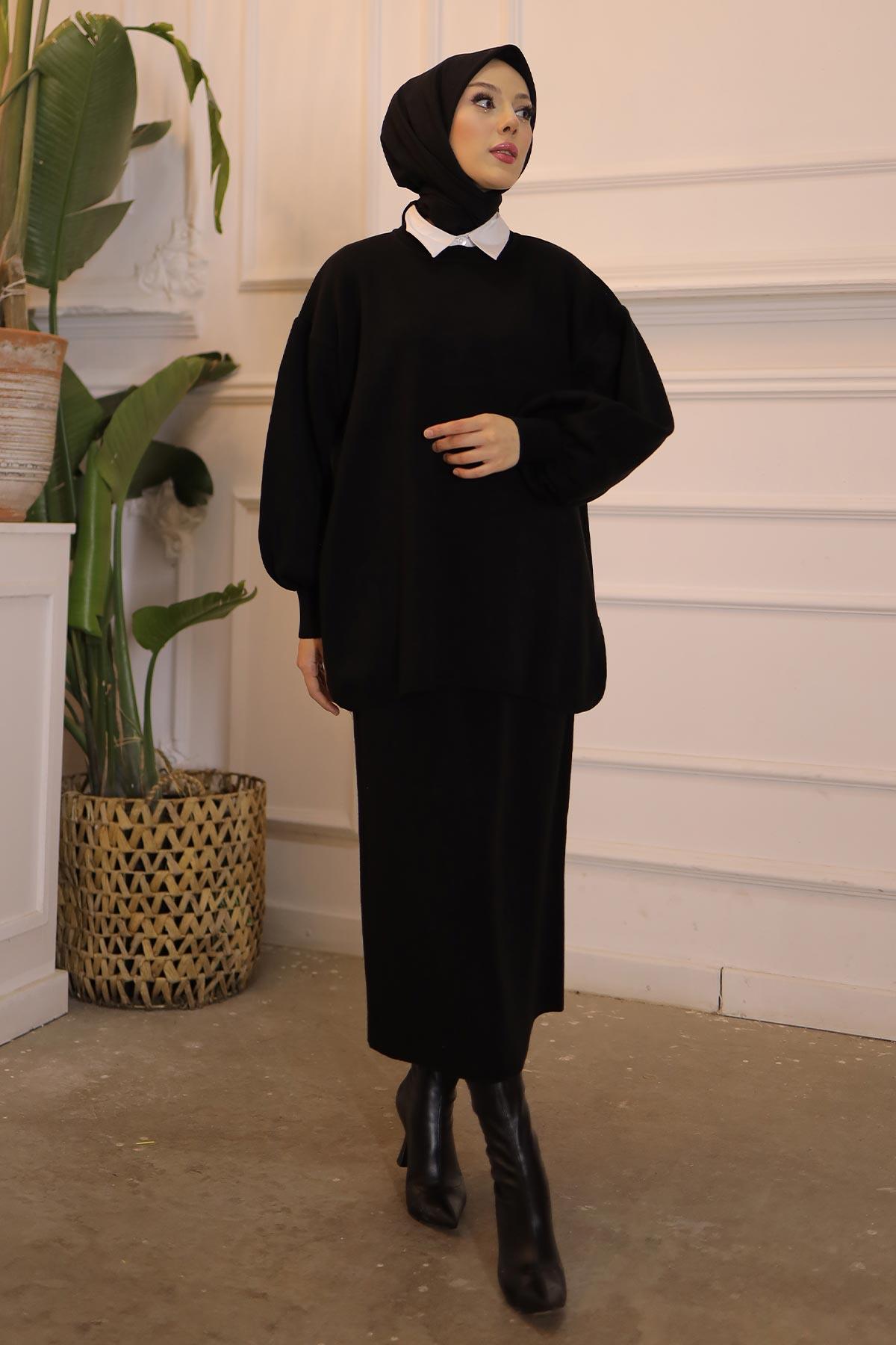 Minimal Balloon Sleeve Suit Black