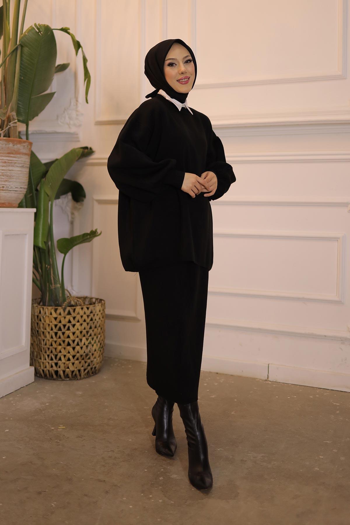 Minimal Balloon Sleeve Suit Black