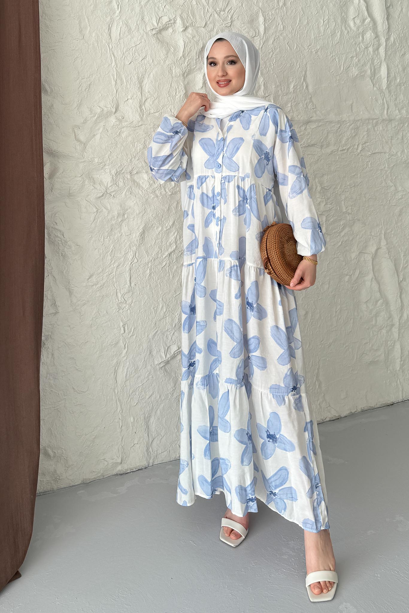 Çiçek Desenli Elbise Bebe Mavi