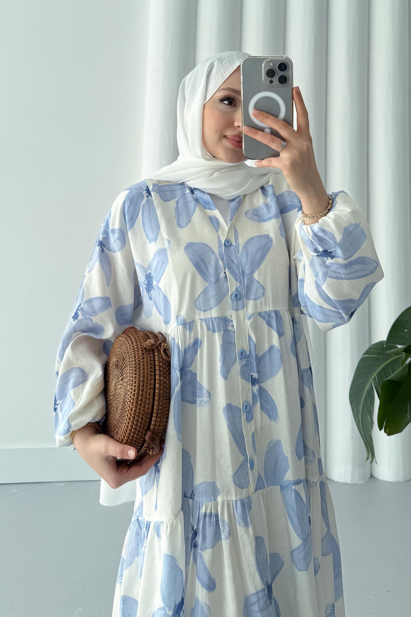 Çiçek Desenli Elbise Bebe Mavi