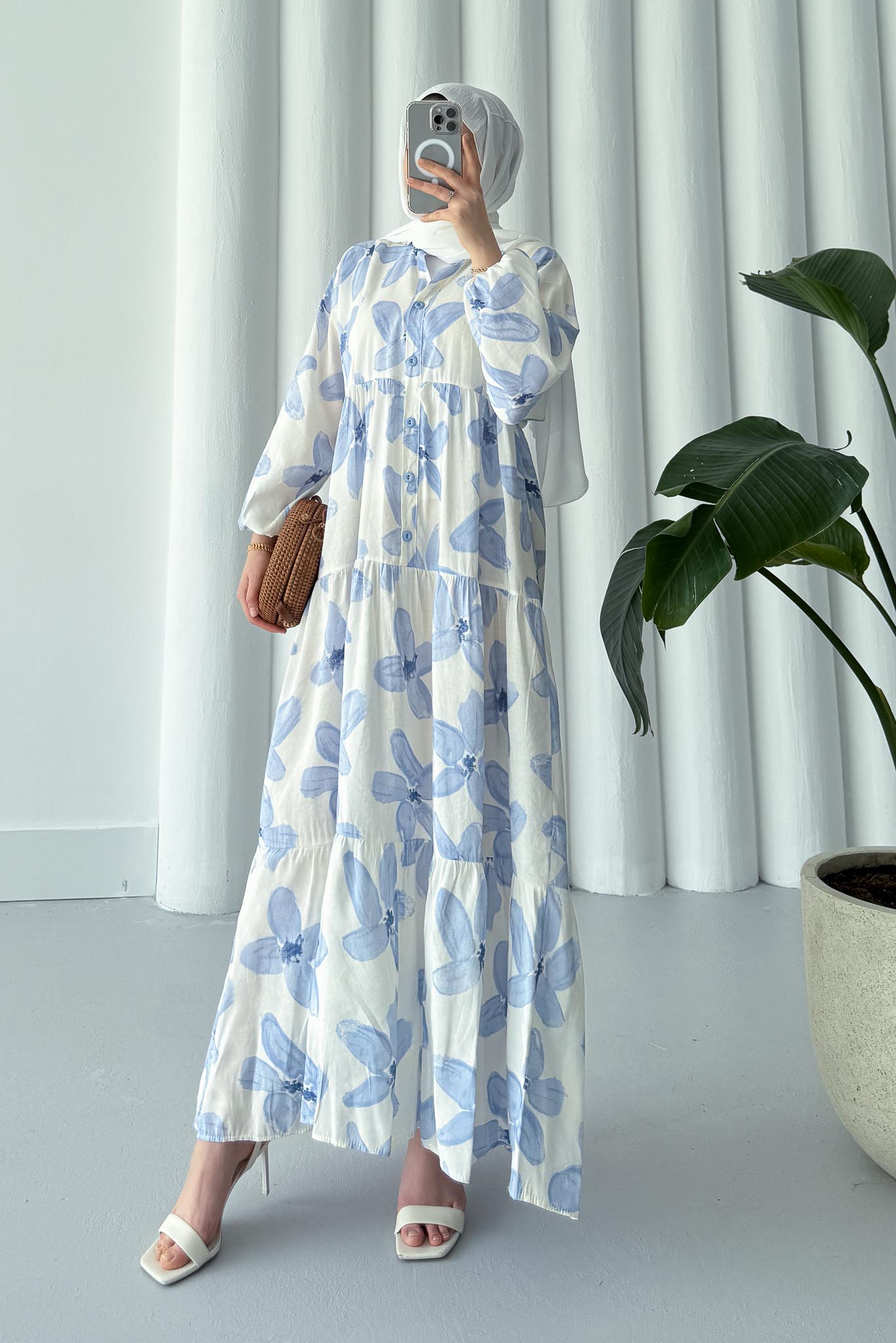 Çiçek Desenli Elbise Bebe Mavi