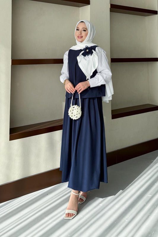 Pamela Orkide Motifli Takım Lacivert