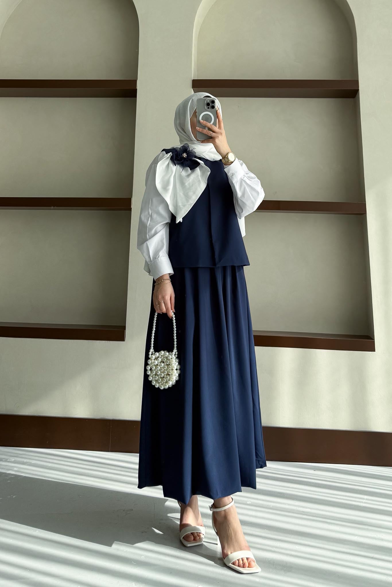 Pamela Orkide Motifli Takım Lacivert