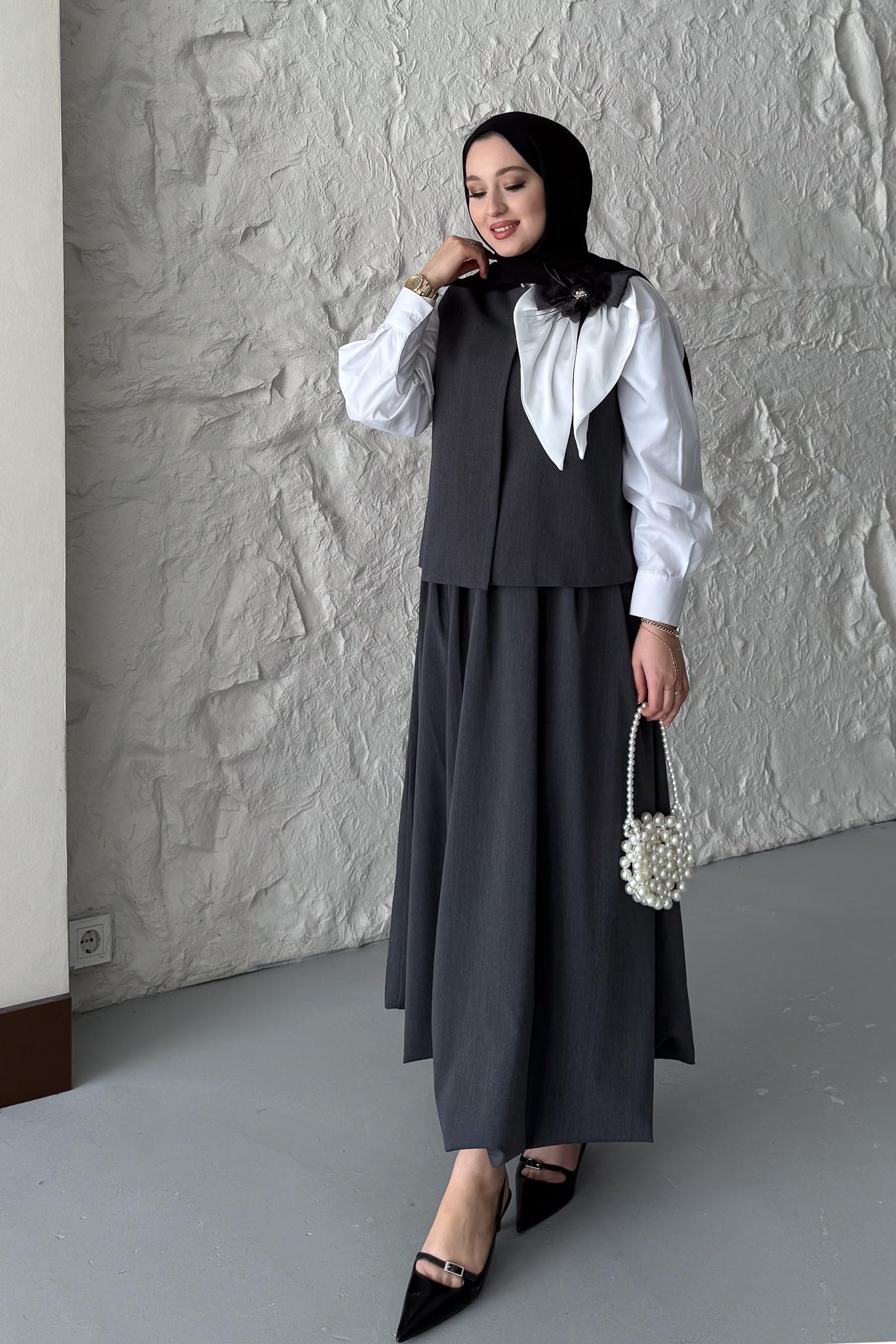 Pamela Orkide Motifli Takım Antrasit