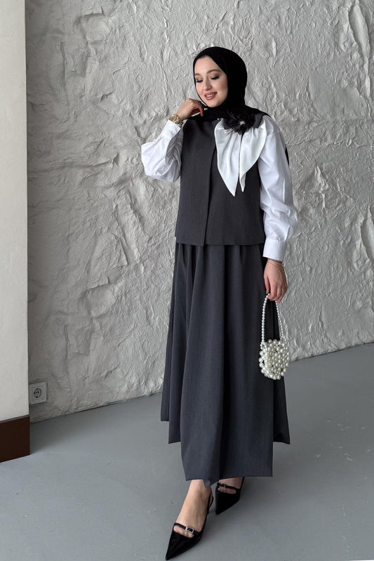 Pamela Orkide Motifli Takım Antrasit