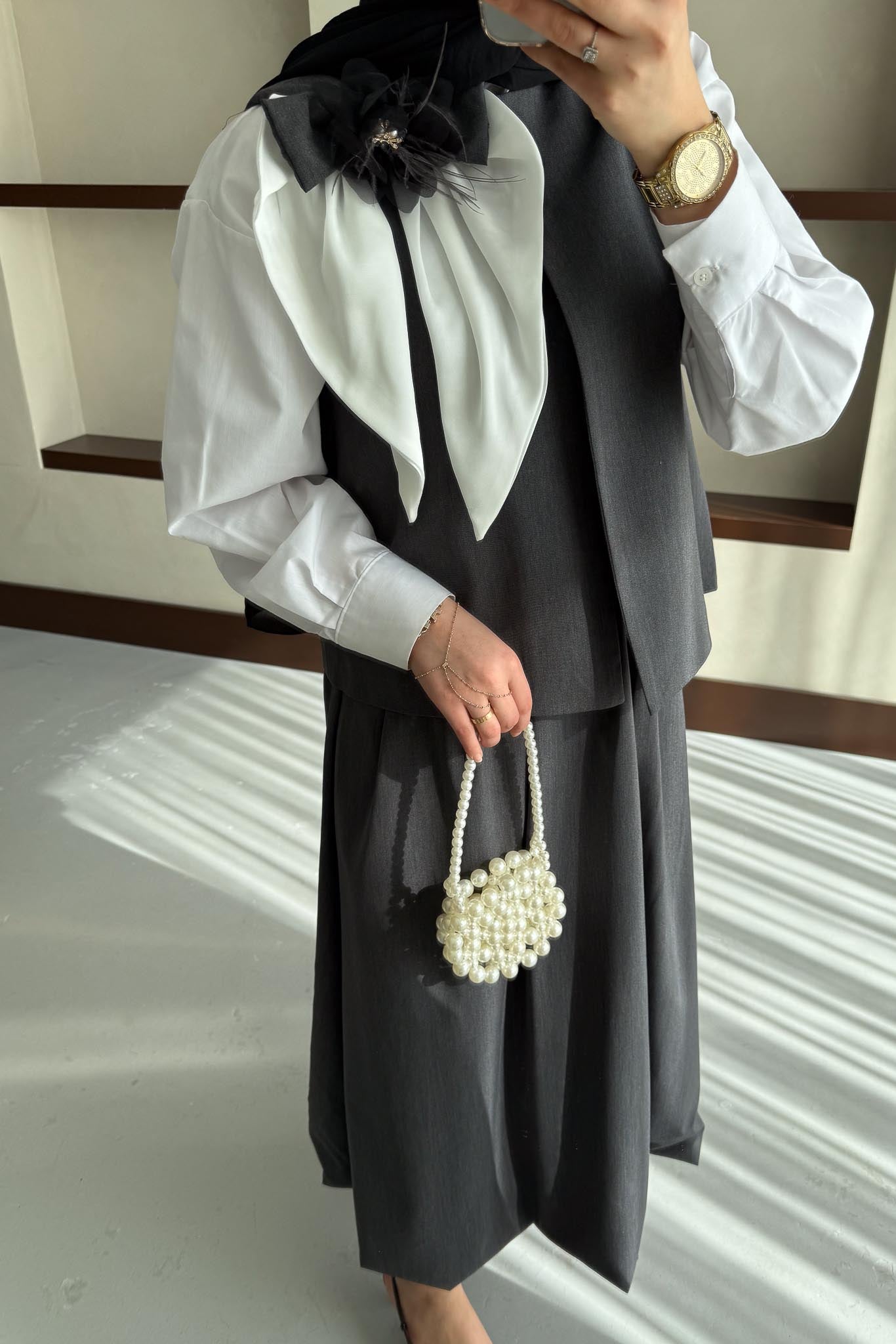 Pamela Orkide Motifli Takım Antrasit