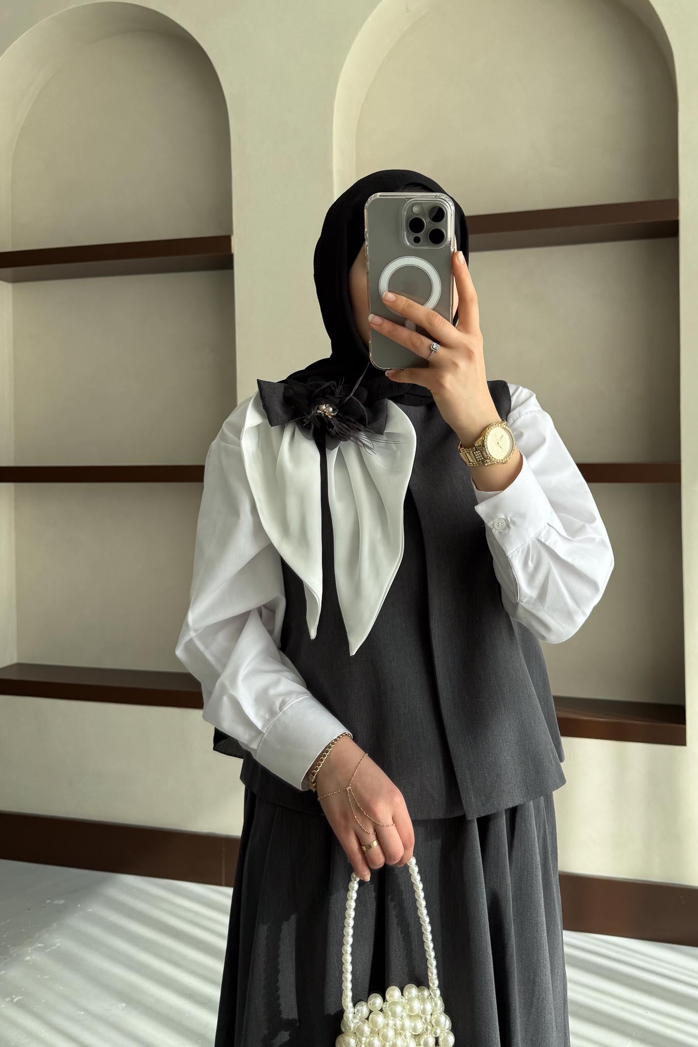 Pamela Orkide Motifli Takım Antrasit