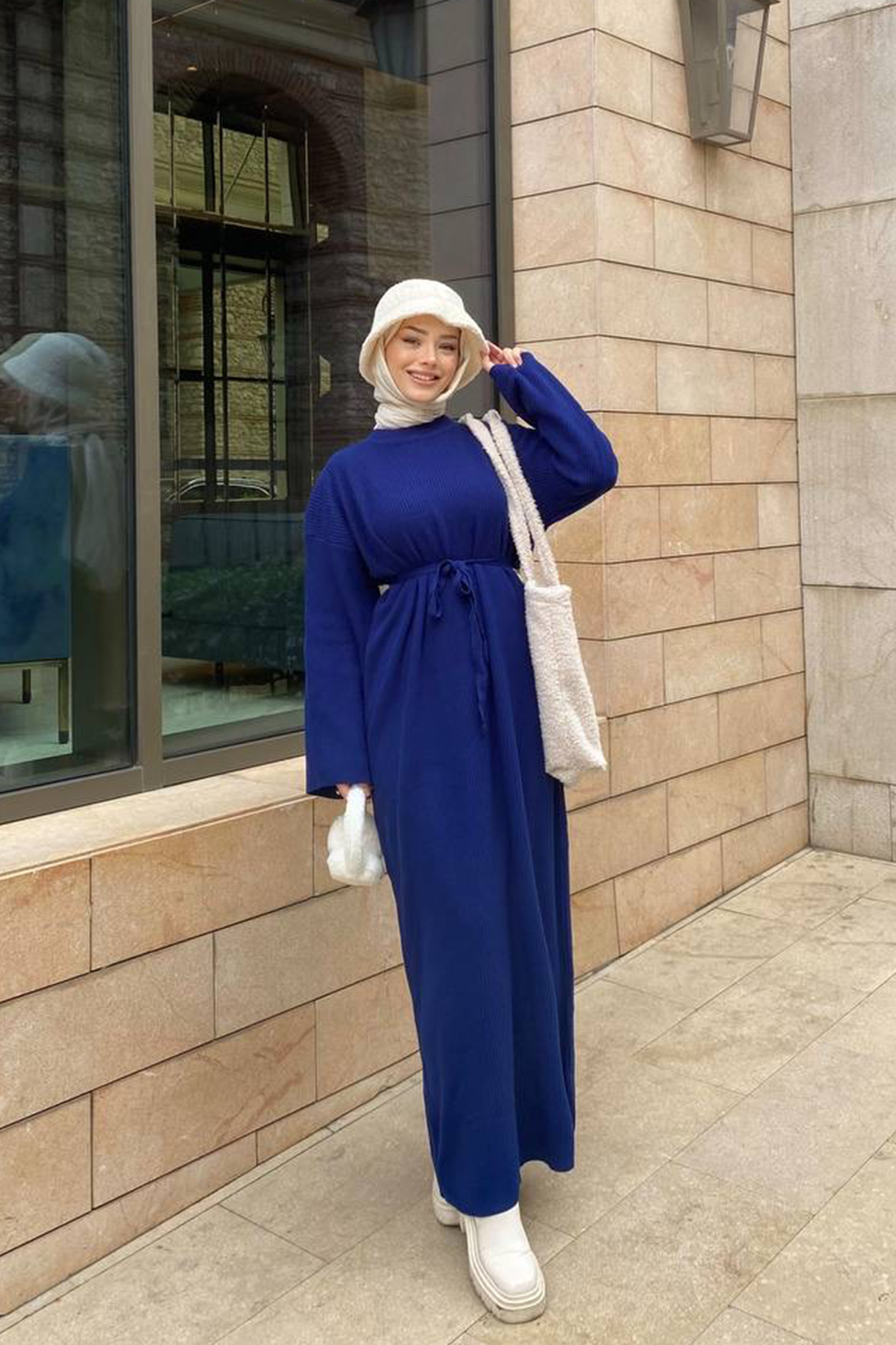 Nesire Fitilli Triko Elbise Saks