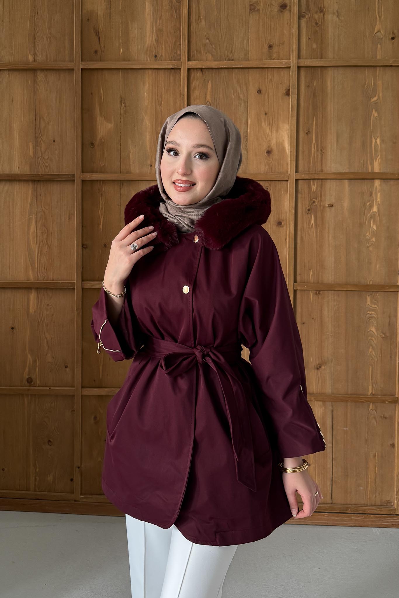 Nelso Peluş Panço Ceket Bordo
