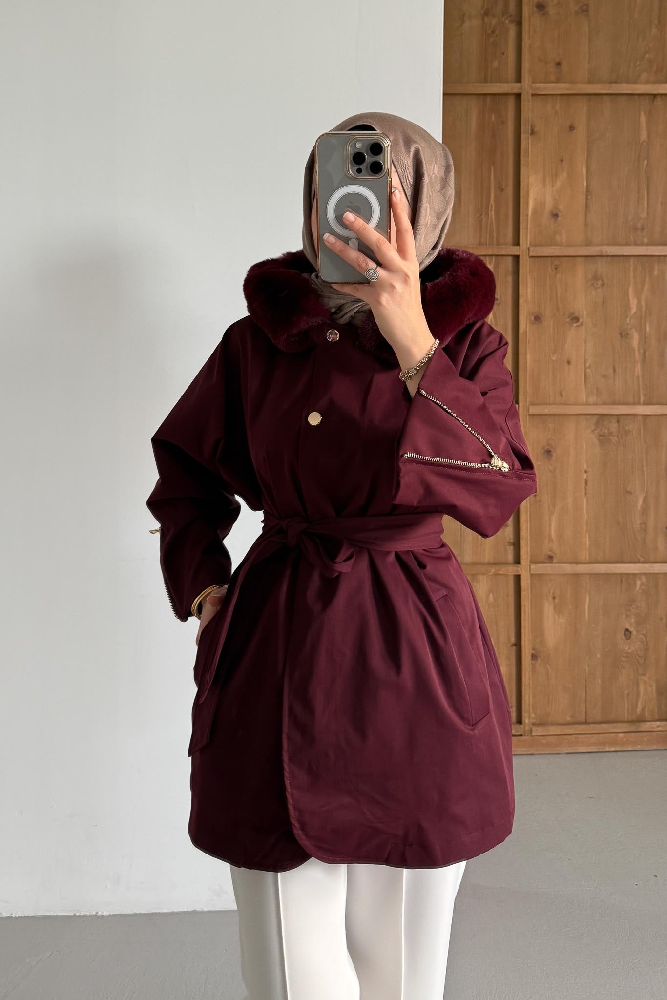 Nelso Peluş Panço Ceket Bordo