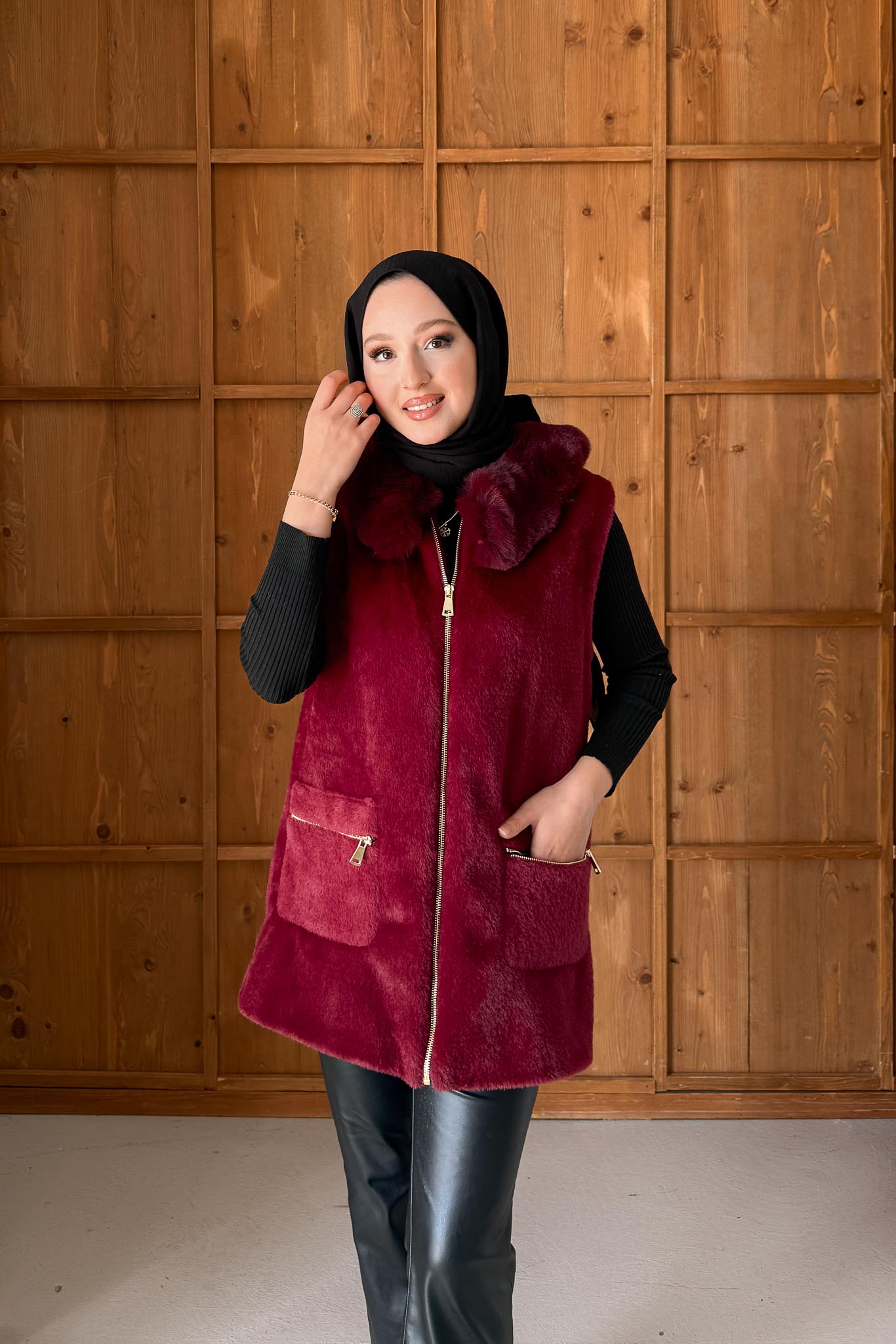 İtalian Yakalı Angora Yelek Bordo