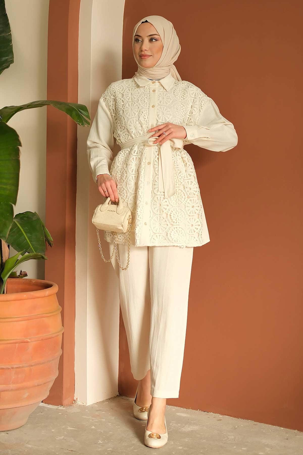 Olive Dantelli Takım Bej