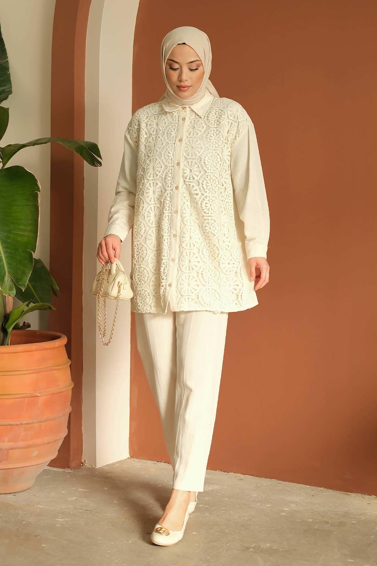 Olive Dantelli Takım Bej