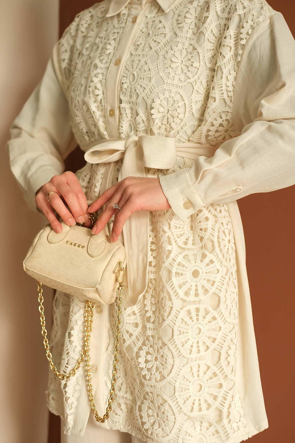 Olive Dantelli Takım Bej