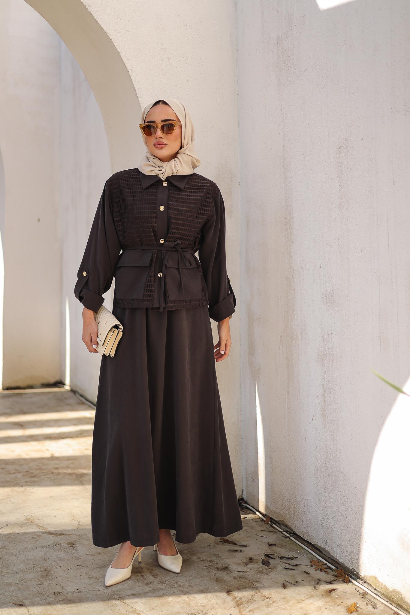 Petek İşlemeli Takım Kahverengi