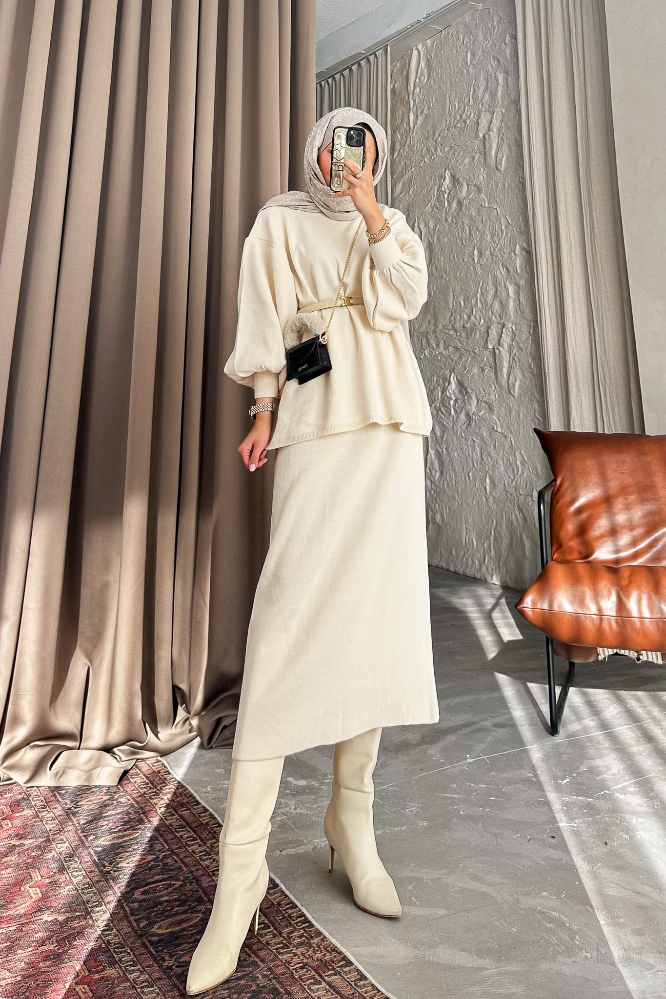 Minimal Balon Kollu Takım Vanilya