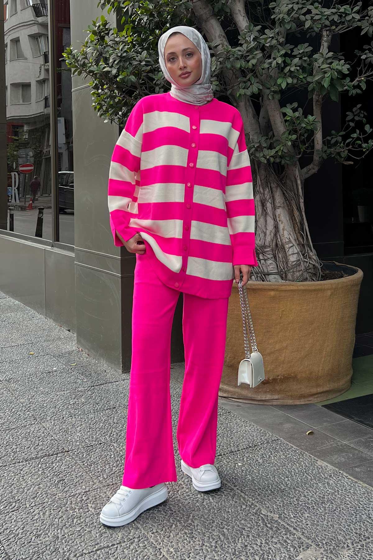 Prive Striped Knitwear Suit Fuchsia