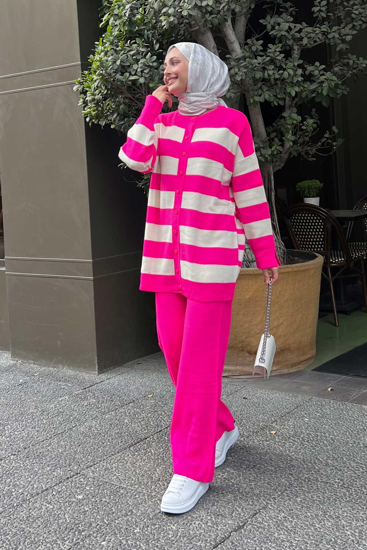 Prive Striped Knitwear Suit Fuchsia