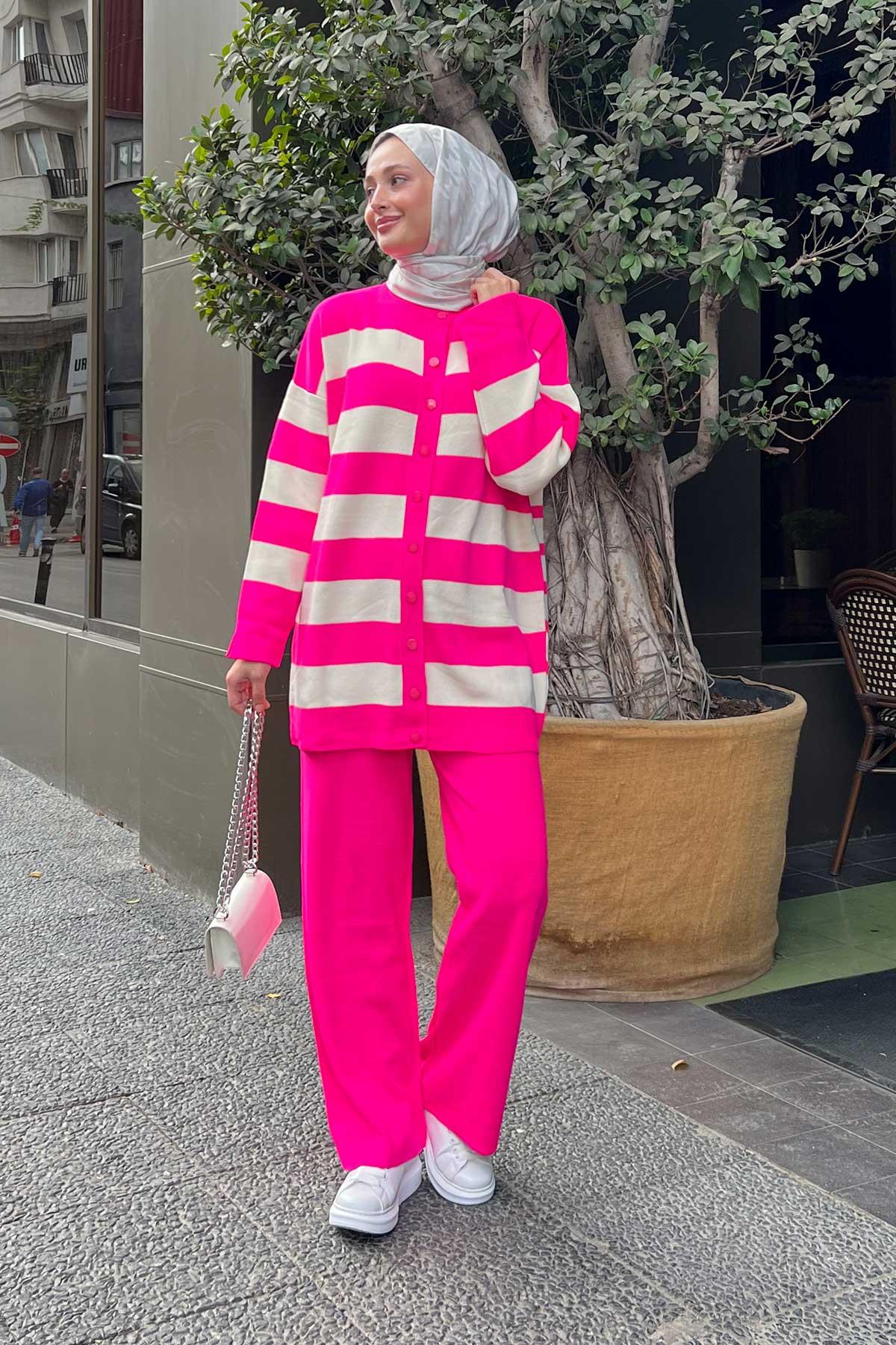 Prive Striped Knitwear Suit Fuchsia