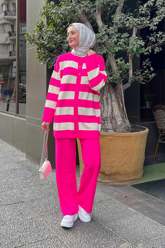 Prive Striped Knitwear Suit Fuchsia