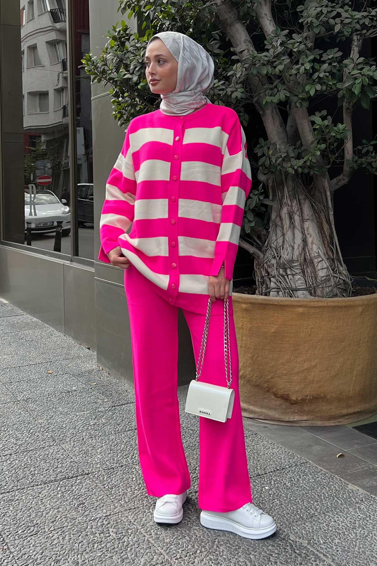 Prive Striped Knitwear Suit Fuchsia