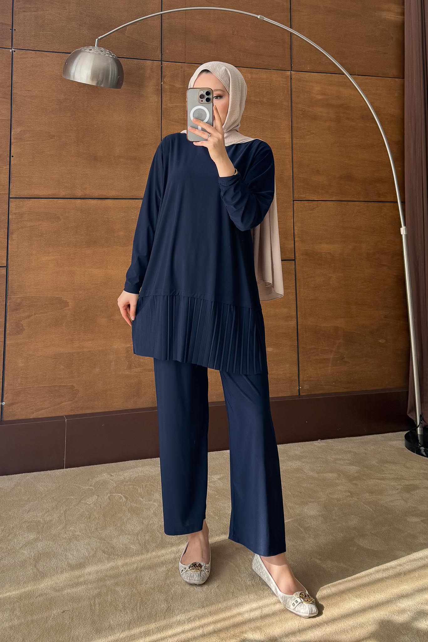 Seyran Pleated Dress Beige