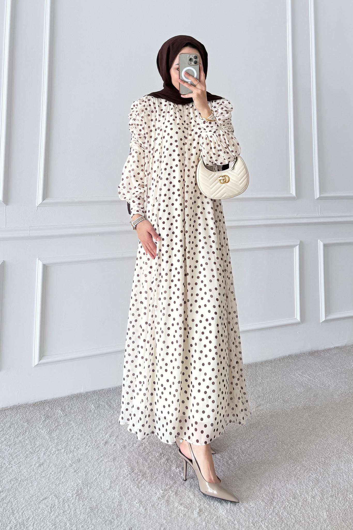 Puantiye Elbise Mürdüm